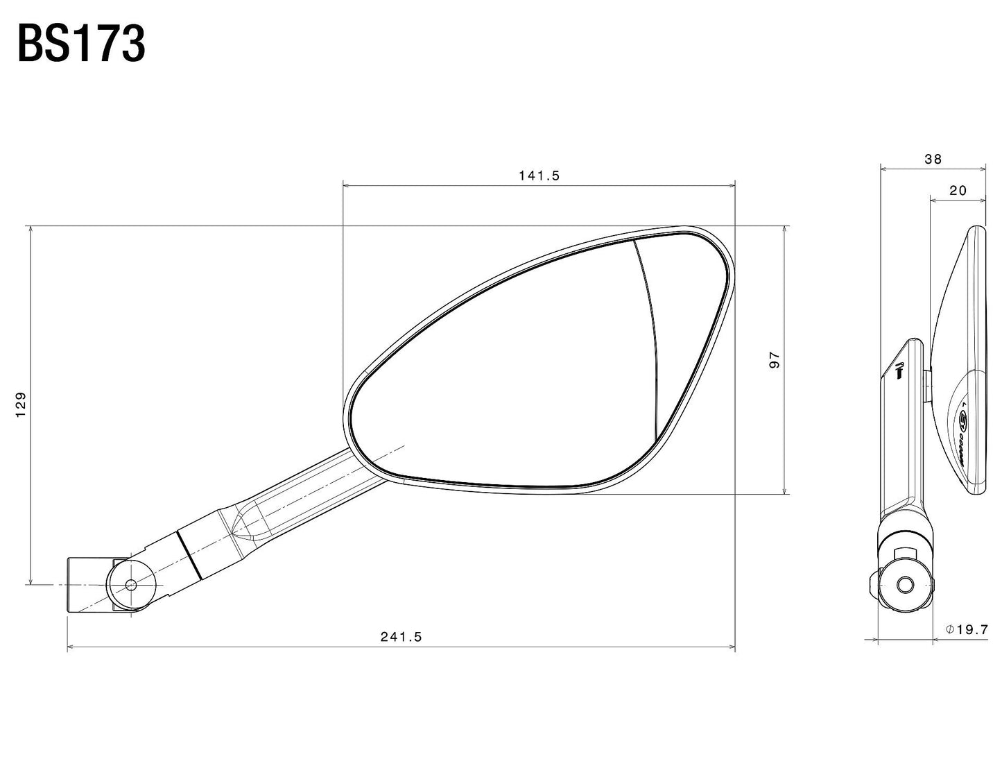 BS173 - RIZOMA - GENESI Side Mount RIGHT Mirror