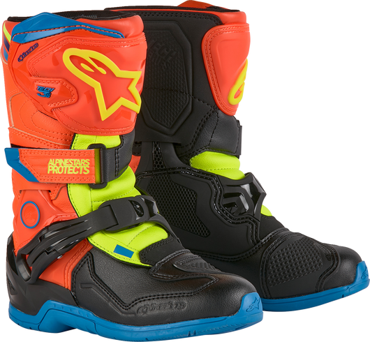 Alpinestars - Kids Tech 3S Boots - Fluorescent Orange/Fluorescent Yellow/Blue