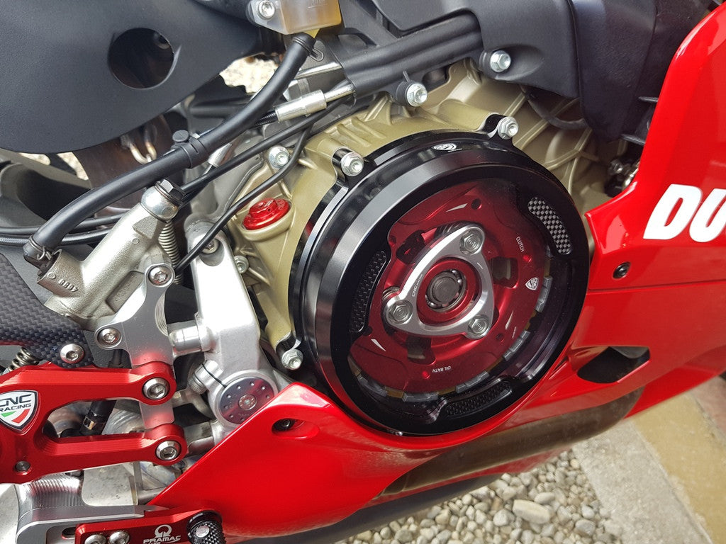 CA201 - CNC Racing Clear Wet Clutch Cover With Carbon Inlay for the Ducati Panigale 1299/1199/959 Superleggera (and 899 too with modification)