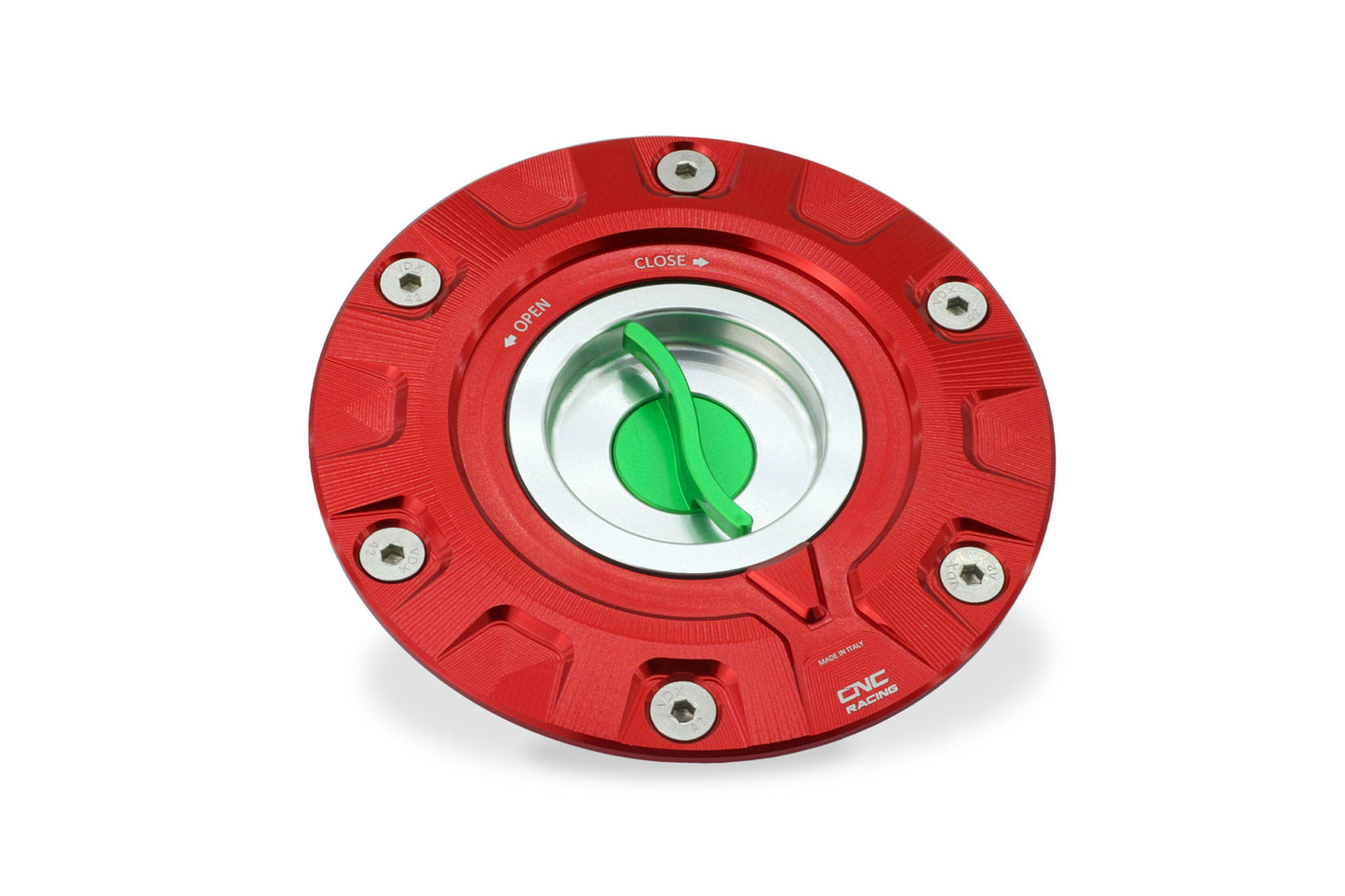 TS405R - CNC Racing TRICOLORE 'GEAR' Aluminum Gas Cap for Ducati Multistrada V4 / 1200 / 1260 / 950, Diavel 1260, and Hypermotard 950