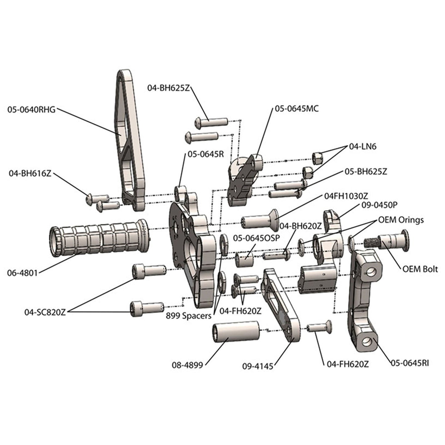 Woodcraft - 05-0647B Ducati Panigale 899, 959 Corse, 1199S, 1199R, 1299, V2 Complete Rearset Kit w/ Pedals - STD Shift