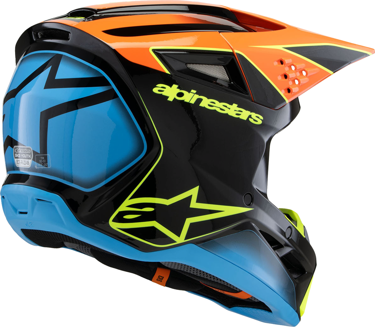 Alpinestars - Youth SM3 Helmet - Fray - Gloss Black/Orange/Yellow Fluo