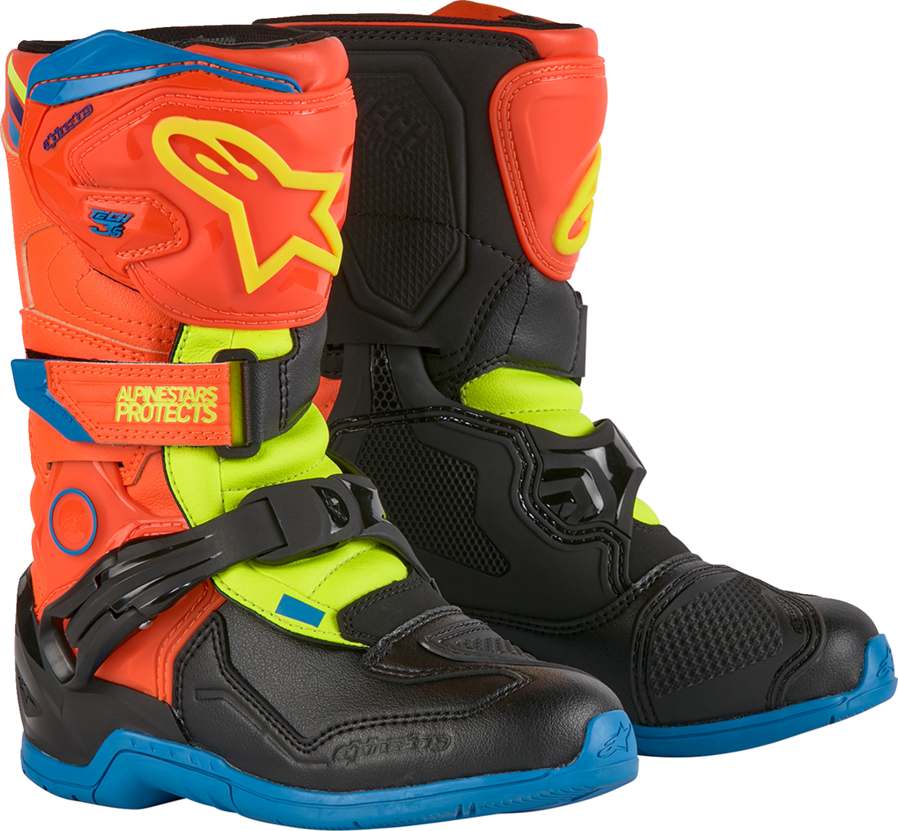 Alpinestars - Kids Tech 3S Boots - Fluorescent Orange/Fluorescent Yellow/Blue