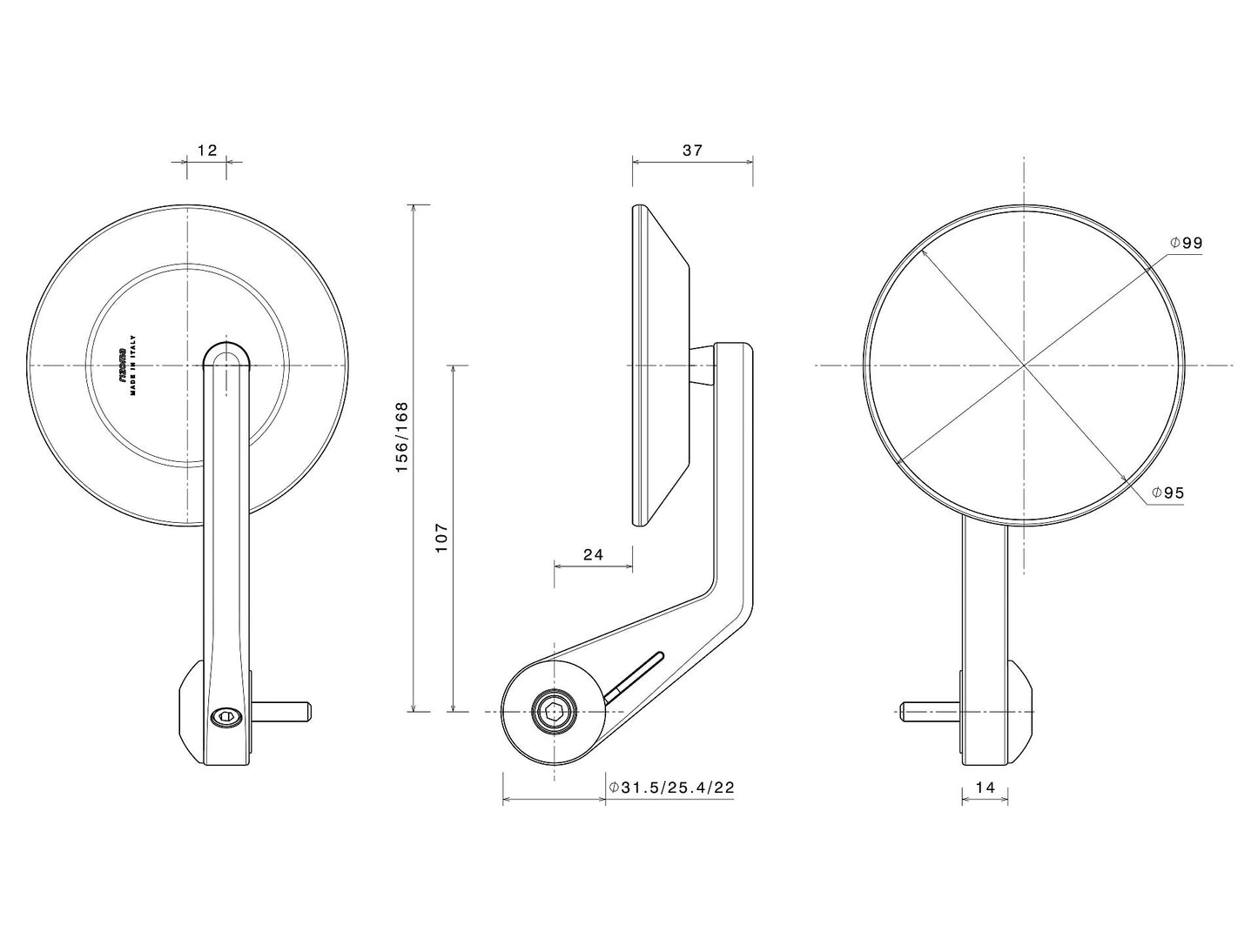 BS147 - RIZOMA - ECCENTRICO End Mount Mirror