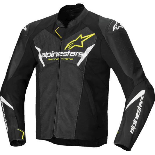 Alpinestars - Faster v3 Airflow Leather Jacket - Black/White/Yellow Fluo