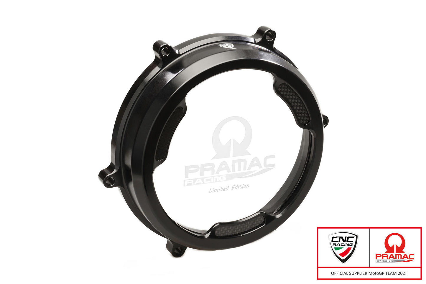 CA201 - CNC Racing PRAMAC RACING Clear Wet Clutch Cover With Carbon Inlay for the Ducati Panigale 1299/1199/959  Superleggera (and 899 too with modification)