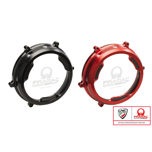 CA201 - CNC Racing PRAMAC RACING Clear Wet Clutch Cover With Carbon Inlay for the Ducati Panigale 1299/1199/959  Superleggera (and 899 too with modification)