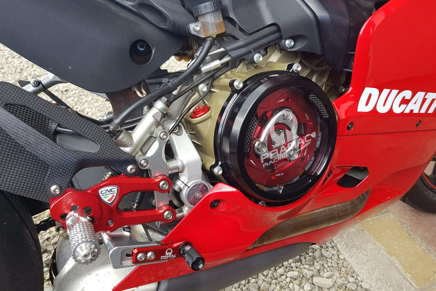 CA201 - CNC Racing PRAMAC RACING Clear Wet Clutch Cover With Carbon Inlay for the Ducati Panigale 1299/1199/959  Superleggera (and 899 too with modification)