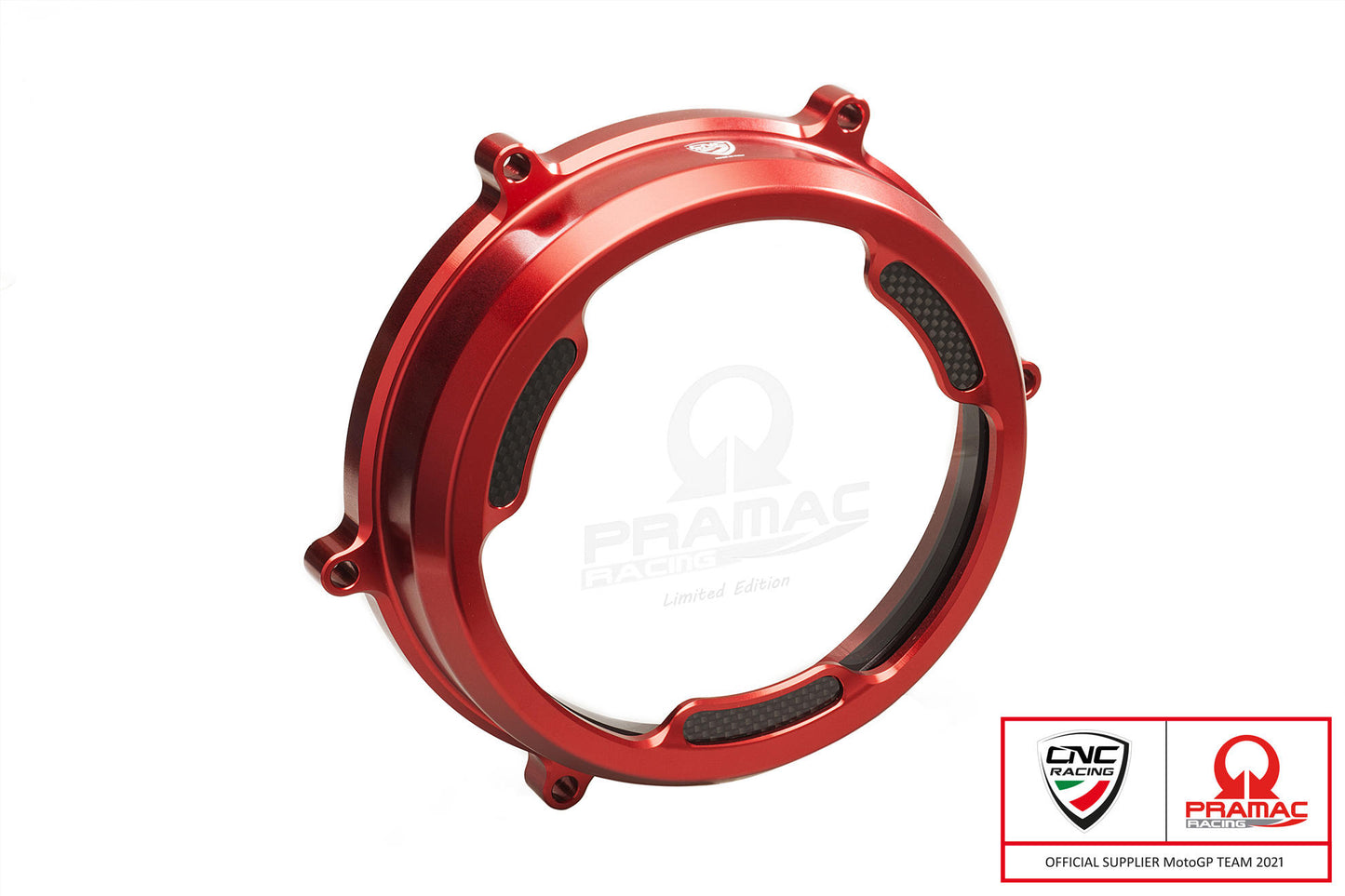 CA201 - CNC Racing PRAMAC RACING Clear Wet Clutch Cover With Carbon Inlay for the Ducati Panigale 1299/1199/959  Superleggera (and 899 too with modification)