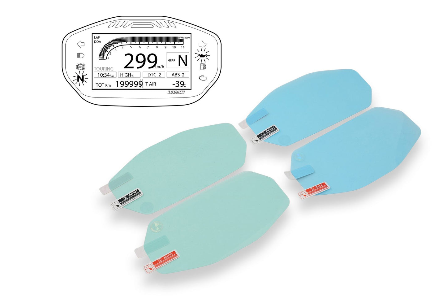 DP004N - CNC Racing Dashboard Screen Protector Kit for the Ducati Monster 1200 / 821 / 797, Supersport 939/950 (2017+), Hypermotard 950 / SP, and Panigale / Streetfighter V2