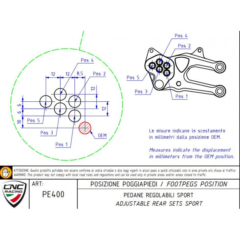PE400PR - CNC Racing PRAMAC RACING LIMITED EDITION RPS Adjustable Rearset for the Ducati Panigale 899 / 959 / 1199 / 1299 / V2