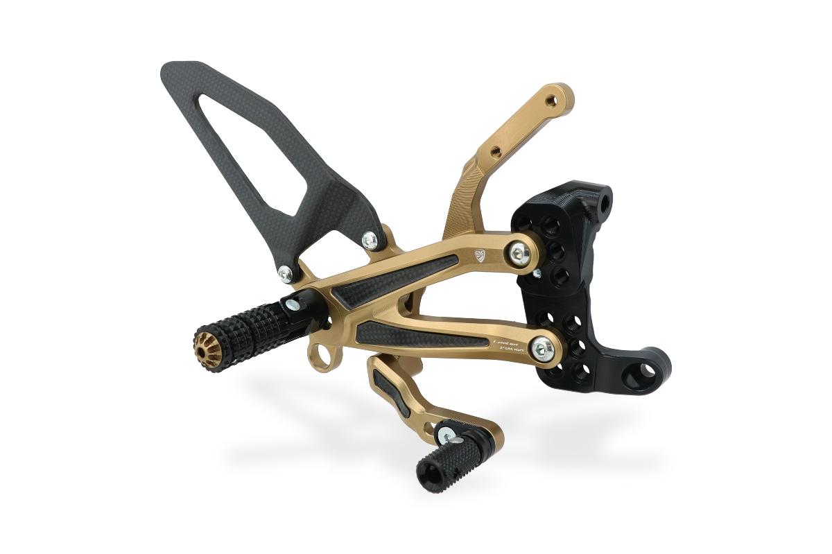 PE412 - CNC Racing BRONZE and CARBON LIMITED EDITION RPS Adjustable Rearset for the Ducati Panigale V4 / S / R - with Carbon Heel guard