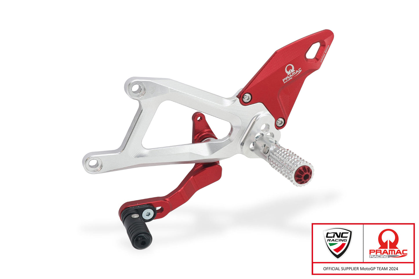 PE414PR - CNC Racing PRAMAC RACING LIMITED EDITION Adjustable Rearset for the Ducati Panigale V4 / S (2025+)