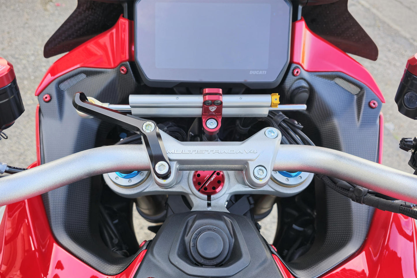 SD117 - CNC Racing Steering Damper Mount kit for Ducati Multistrada V4 / S with OE Handlebar Clamp / Riser