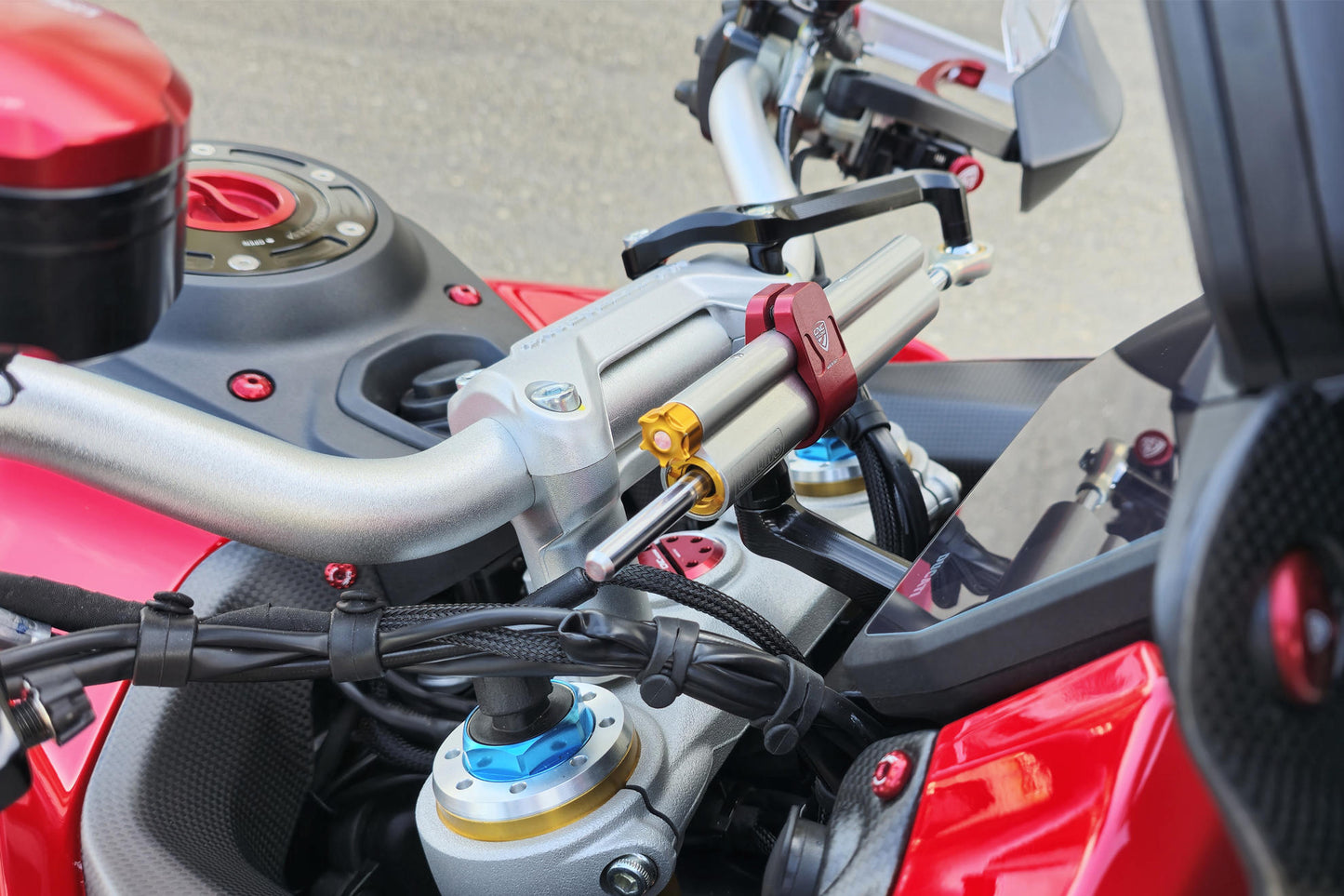 SD117 - CNC Racing Steering Damper Mount kit for Ducati Multistrada V4 / S with OE Handlebar Clamp / Riser