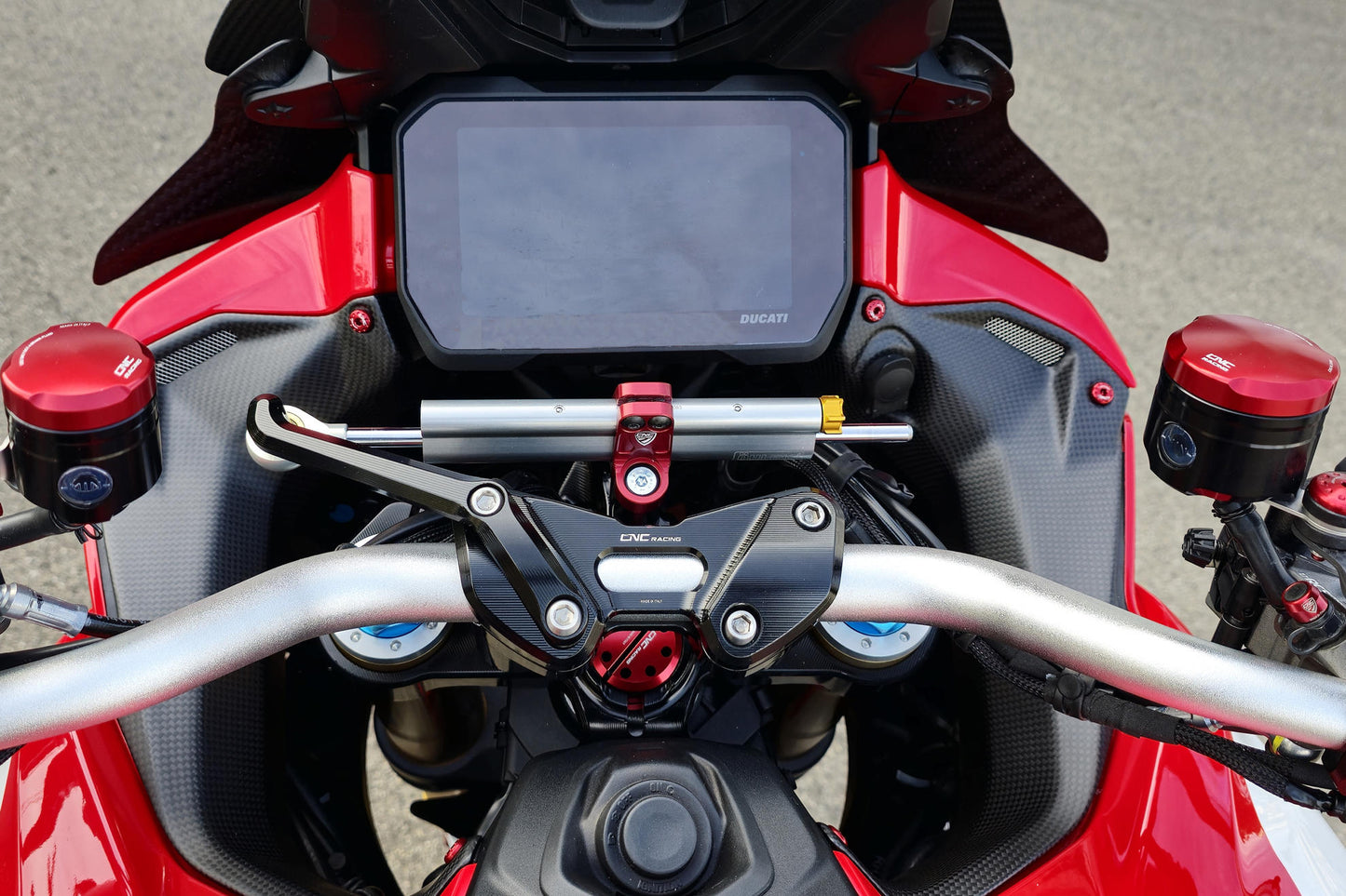 SD118 - CNC Racing Steering Damper Mount kit for Ducati Multistrada V4 / S with CNC Racing Handlebar Clamp RM251