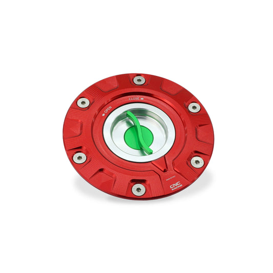 TS405R - CNC Racing TRICOLORE 'GEAR' Aluminum Gas Cap for Ducati Multistrada V4 / 1200 / 1260 / 950, Diavel 1260, and Hypermotard 950
