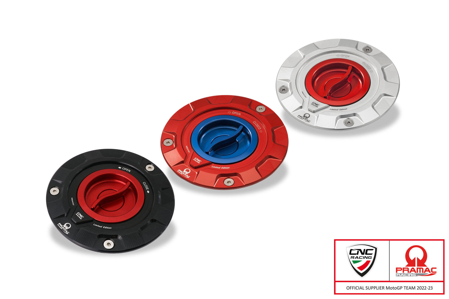 TS423 - CNC Racing PRAMAC RACING LIMITED EDITION Quick Release Gas Cap for newer Ducati's  MV's and Aprilia's