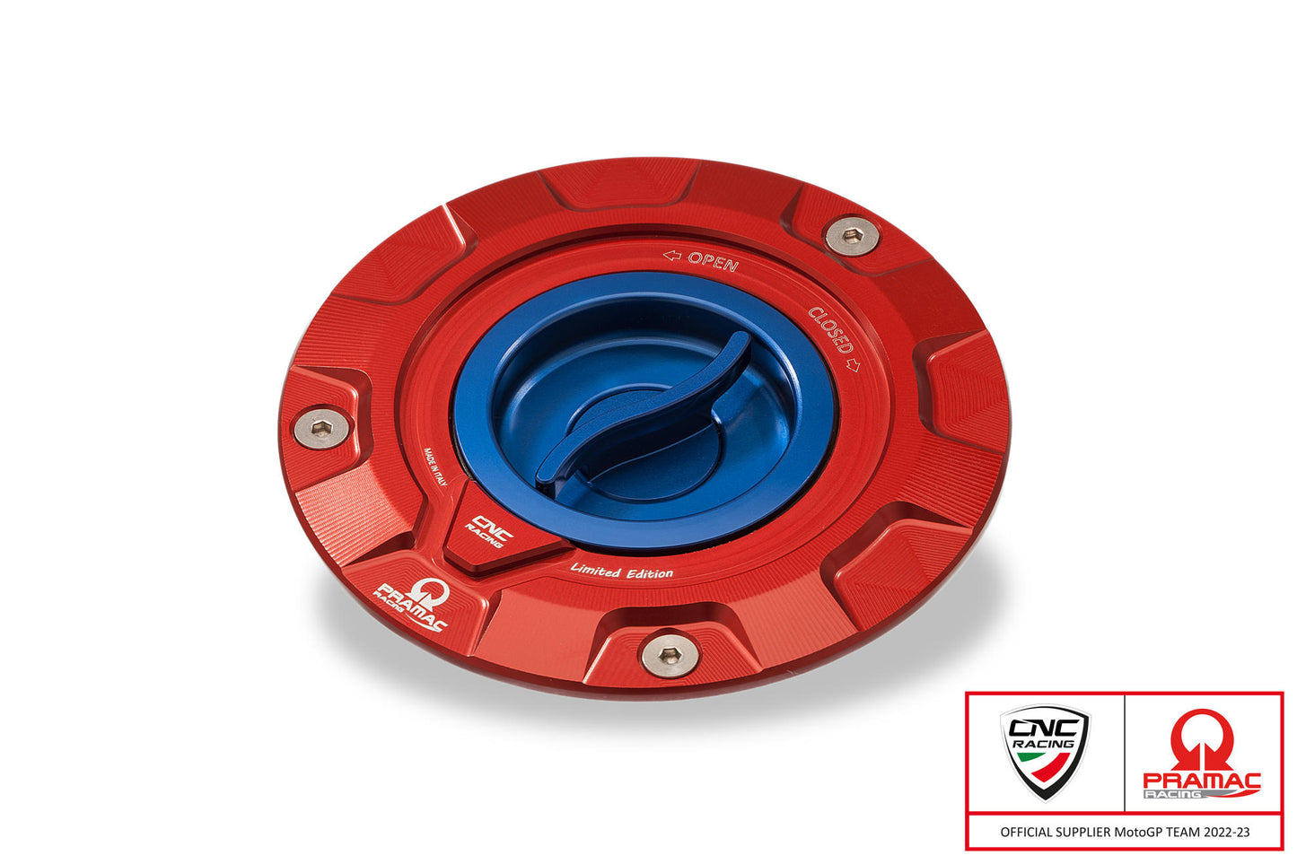 TS423 - CNC Racing PRAMAC RACING LIMITED EDITION Quick Release Gas Cap for newer Ducati's  MV's and Aprilia's