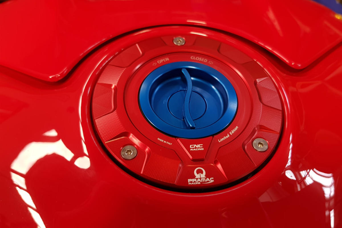 TS423 - CNC Racing PRAMAC RACING LIMITED EDITION Quick Release Gas Cap for newer Ducati's  MV's and Aprilia's