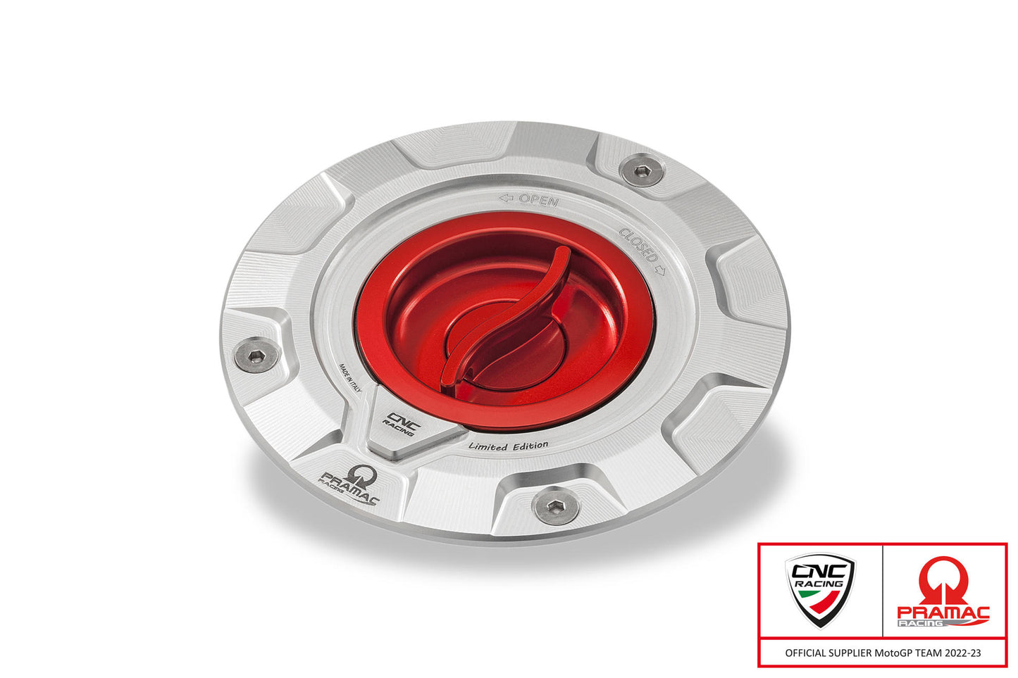TS423 - CNC Racing PRAMAC RACING LIMITED EDITION Quick Release Gas Cap for newer Ducati's  MV's and Aprilia's