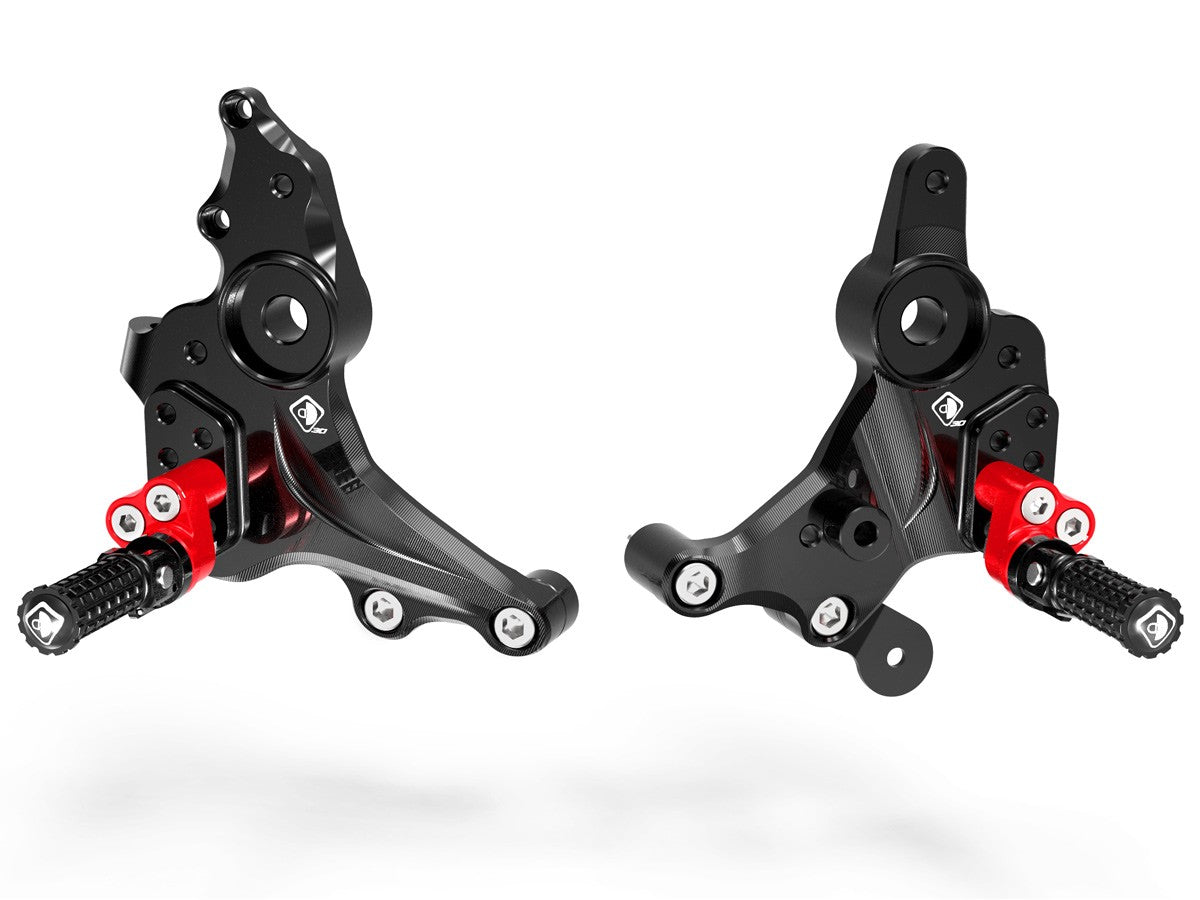 CLOSEOUT OS - Ducabike Adjustable Modular Rearsets for Ducati Monster 937 - Style/Color Folding Pegs - Black/Red
