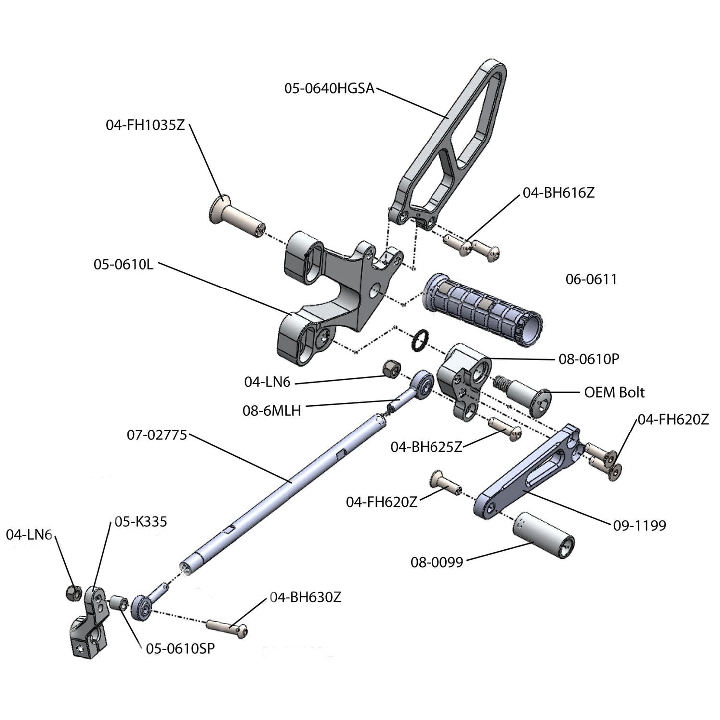 Woodcraft - 05-0610 Ducati  748 1994-02, 916 1993-99, 996 1999-01, 998 2002-03 Rearset w/Shift Pedal and Heel Guard