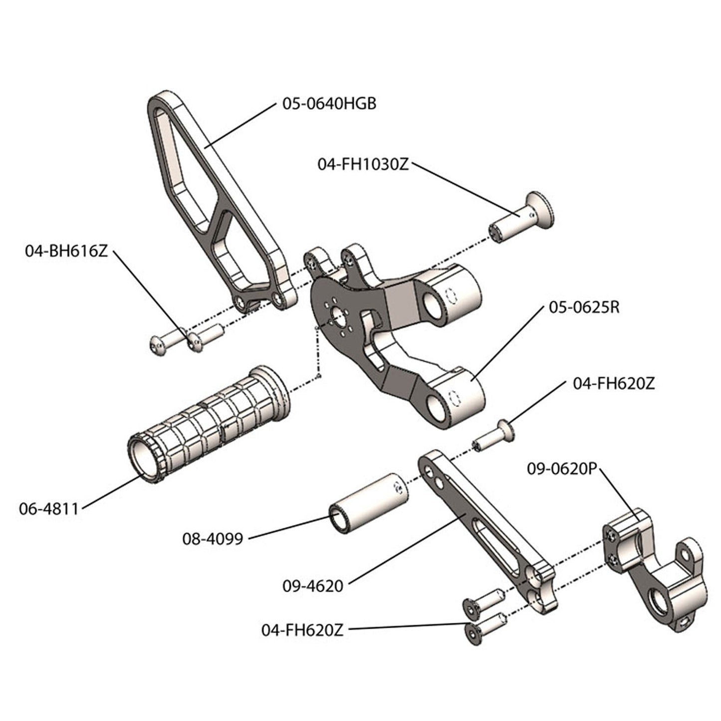 Woodcraft - 05-0625B Ducati 749 2003-06, 999 2003-06 Complete Rearset Kit W/Pedals