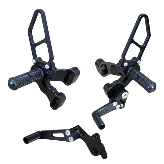 Woodcraft - 05-0640B Ducati 848/1098/1198/848 EVO Complete Rearset Kit w/ Pedals Black - STD/GP Shift