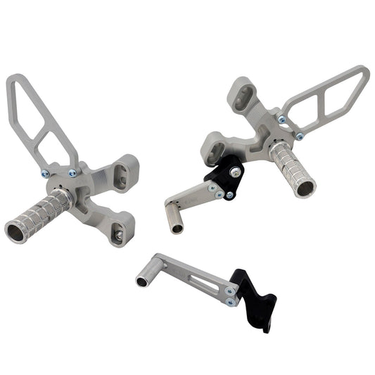 Woodcraft - 05-0640BA Ducati 848/1098/1198/848 EVO Complete Rearset Kit w/ Pedals - Silver - STD/GP Shift
