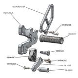 05-0640BA Ducati 848 2008-11, 1098 2007-09 1198 2008-11, 848 EVO 2011-13 Complete Rearset Kit w/ Pedals - Silver - STD/GP Shift