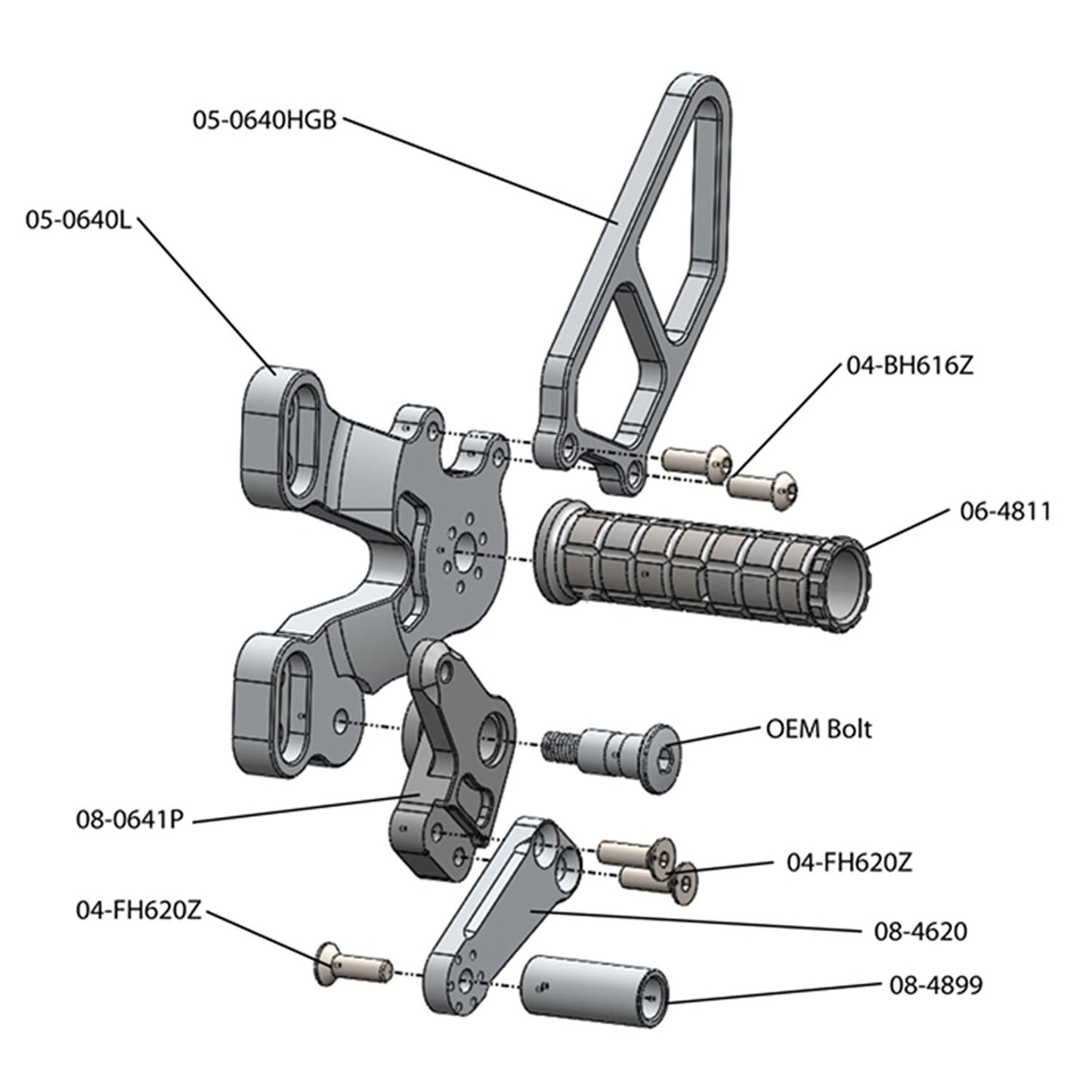 Woodcraft - 05-0641B Ducati 1198SP/848 EVO Complete Rearset Kit w/ Pedals - GP Shift  w/ Factory QS