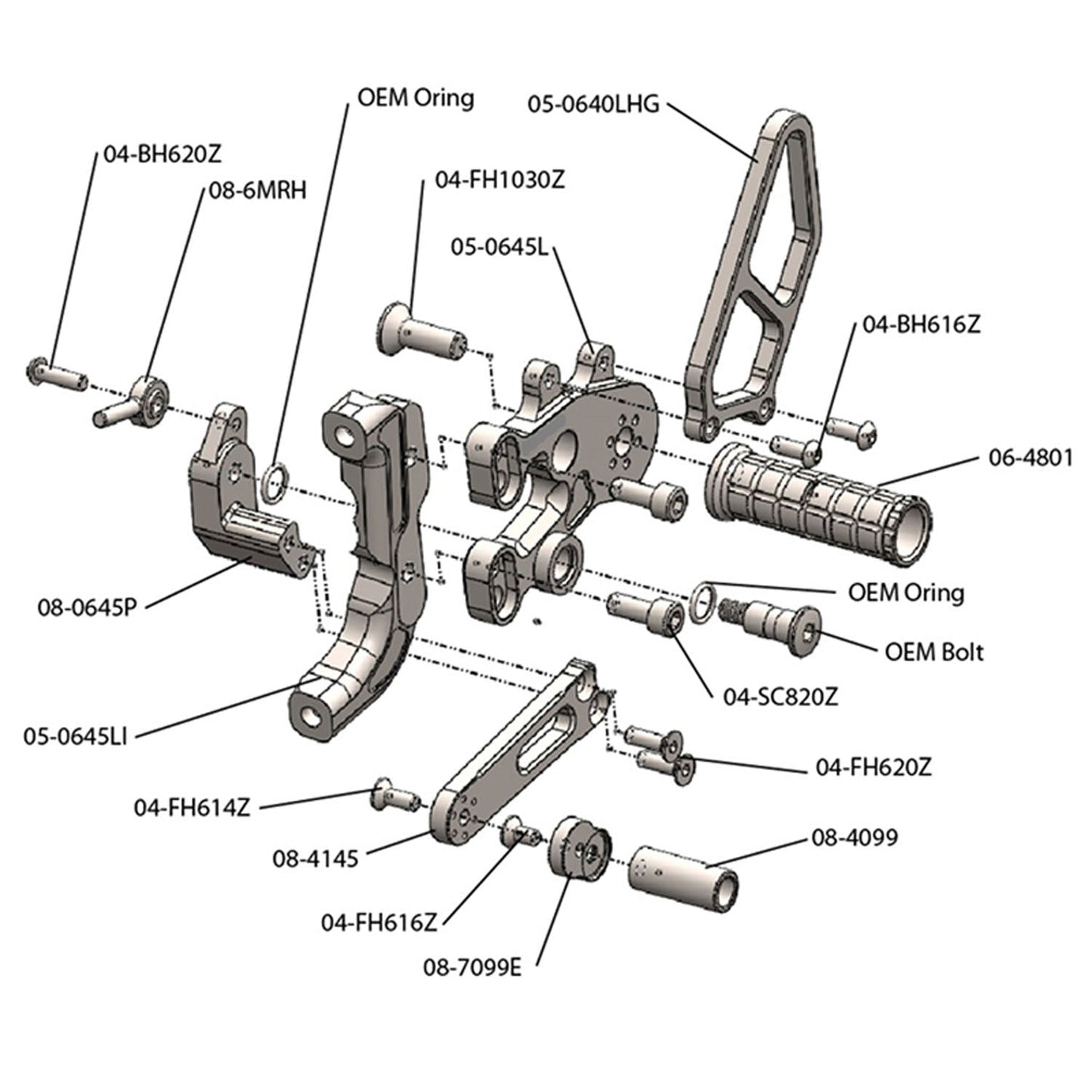 Woodcraft - 05-0647B Ducati Panigale 899, 959 Corse, 1199S, 1199R, 1299, V2 Complete Rearset Kit w/ Pedals - STD Shift