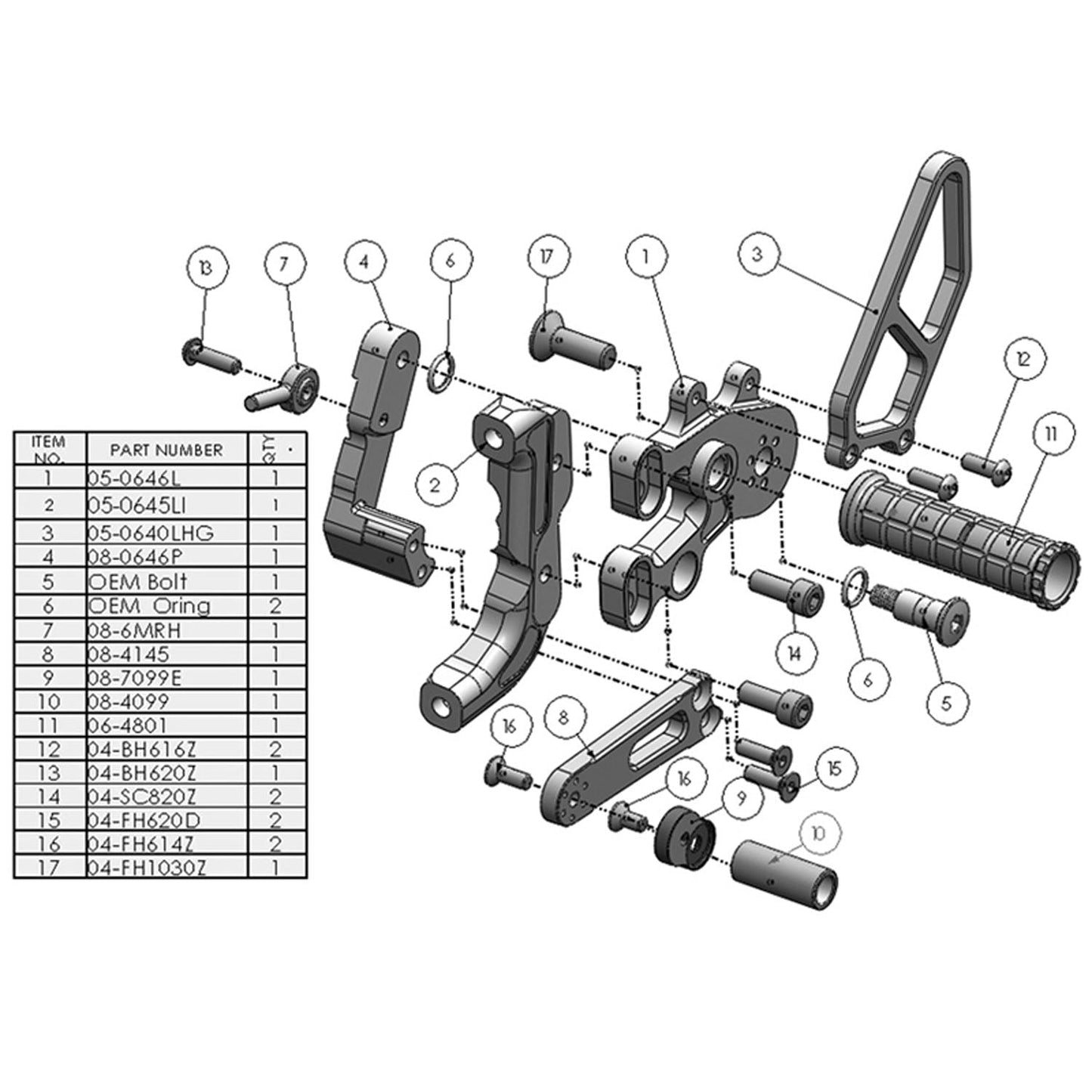 Woodcraft - 05-0648B Ducati Panigale 899, 959 Corse, 1199S, 1199R, 1299, V2 Complete Rearset Kit w/ Pedals - GP Shift