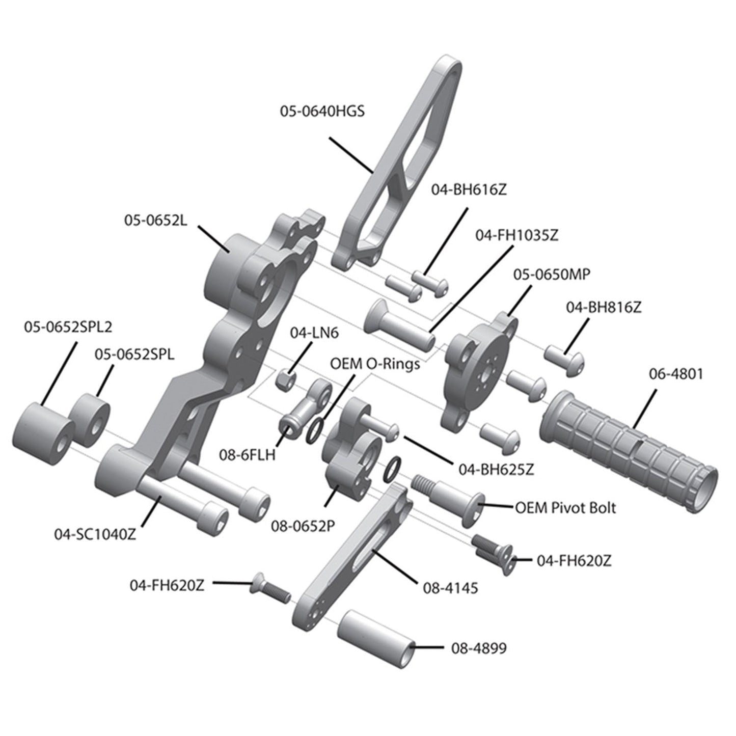 Woodcraft - 05-0654B Ducati Hypermotard 939 2016-18 Complete Rearset w/ Pedals - STD/GP Shift