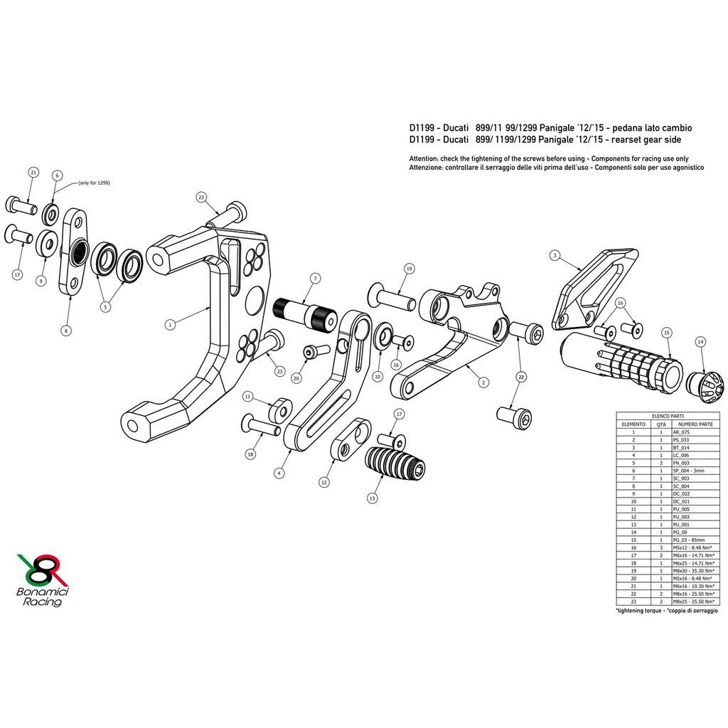 BON-D1199 - Bonamici Adjustable Rearsets Panigale x99