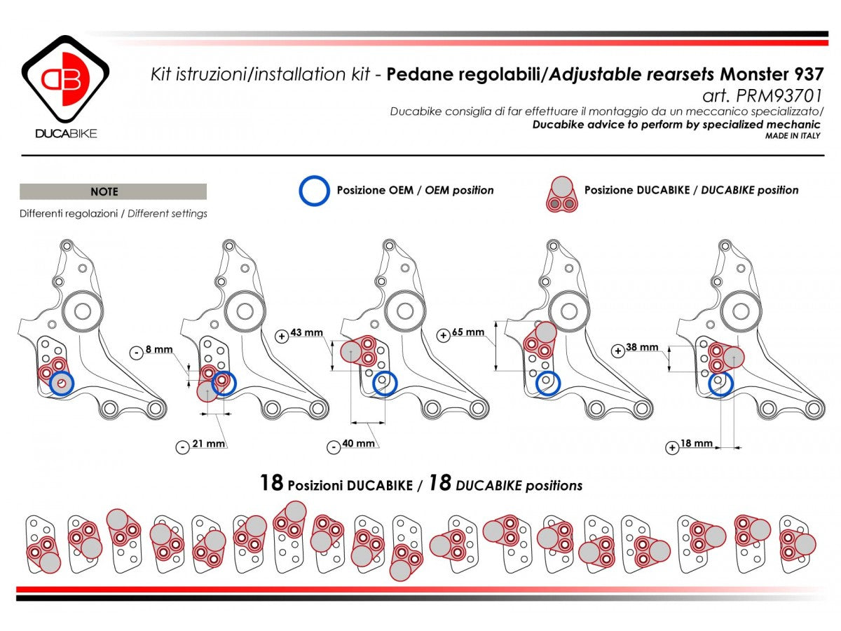 CLOSEOUT - Ducabike Adjustable Modular Rearsets for Ducati Monster 937 - FIXED - BLACK